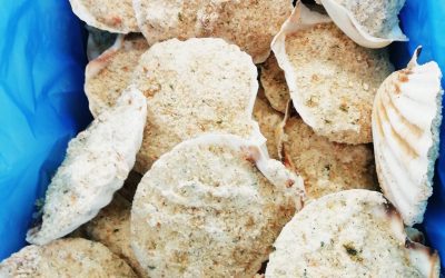 Ventagli di mare gratinati (cappesante e gamberi panati)